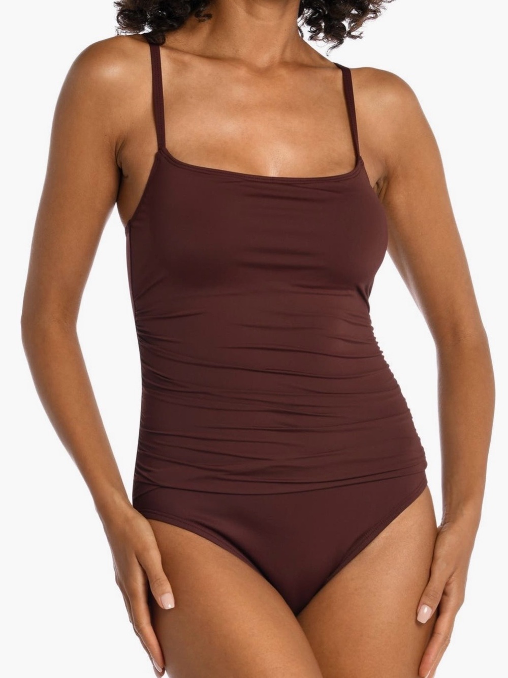 La Blanca Chocolate Brown Tank One Piece Ruched Swimsuit EUC Size 4